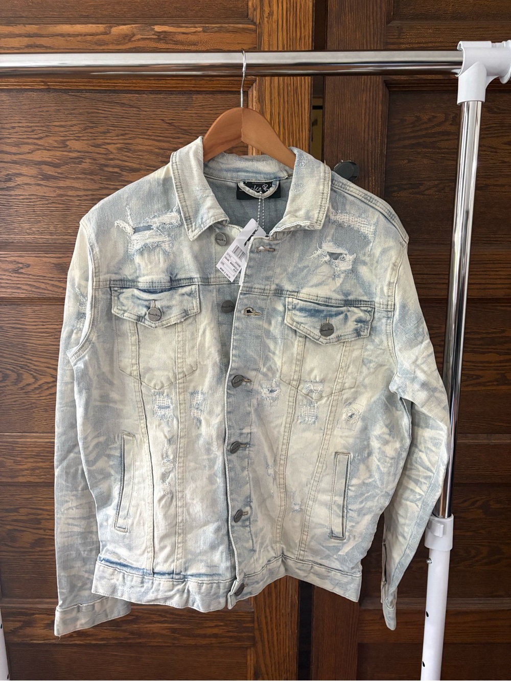Smoke Rise Light Blue Distressed Denim Jacket & Pant Set - Men